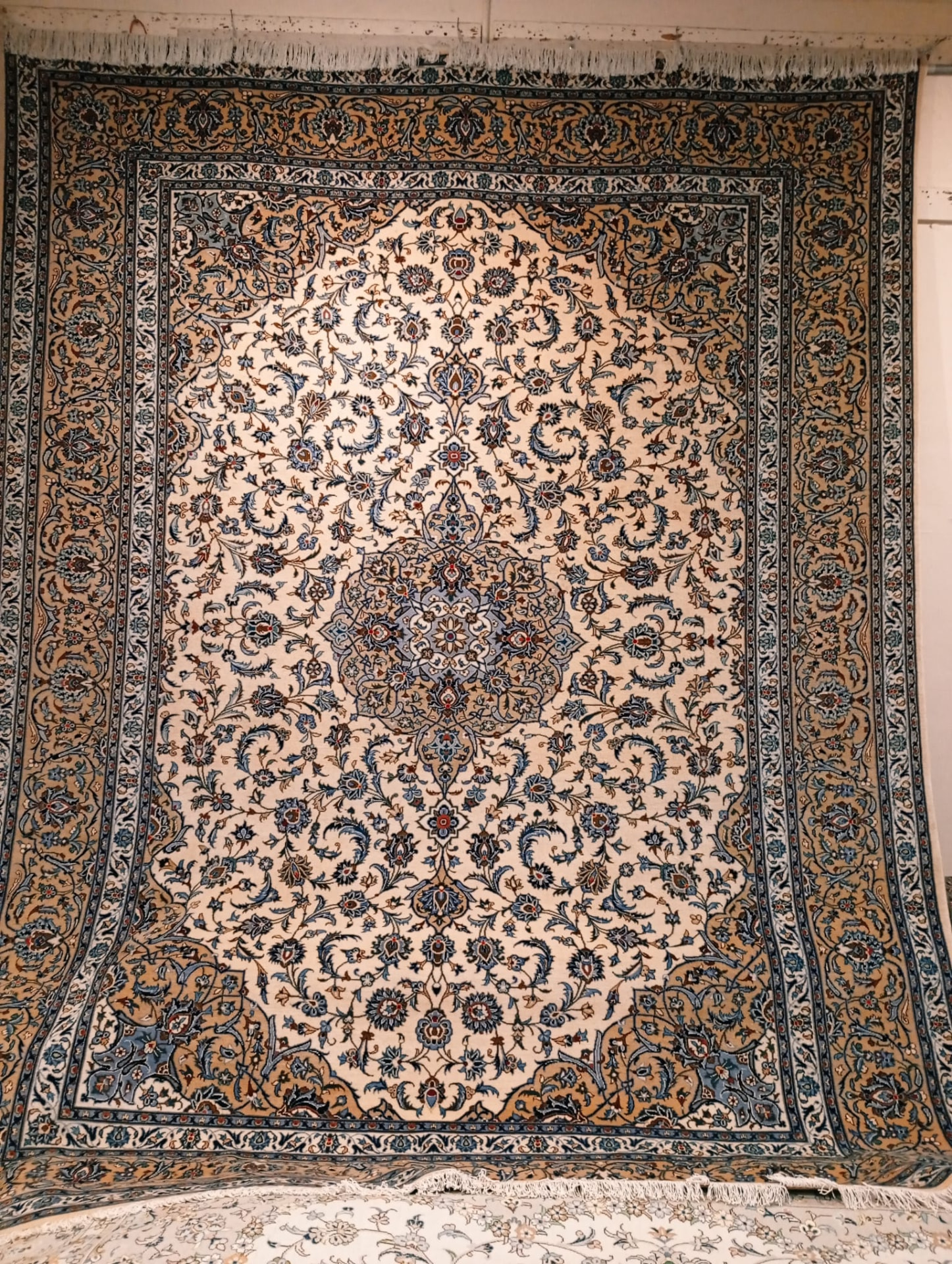 Tabriz Persian rug with ivory field and blue all-over floral design